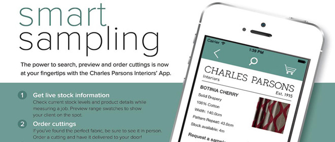 Search, preview and order fabric cutting on new mobile app by Charles Parsons Interiors